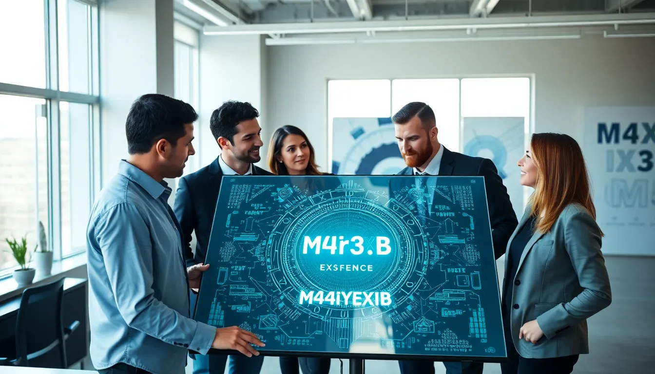 professionals discussing M4Ir3XbBy in a modern office setting.