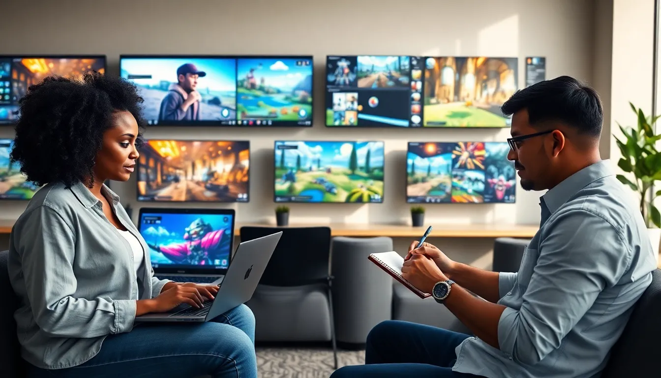 diverse team collaborating on Xbox Imagineergames in a modern workspace.