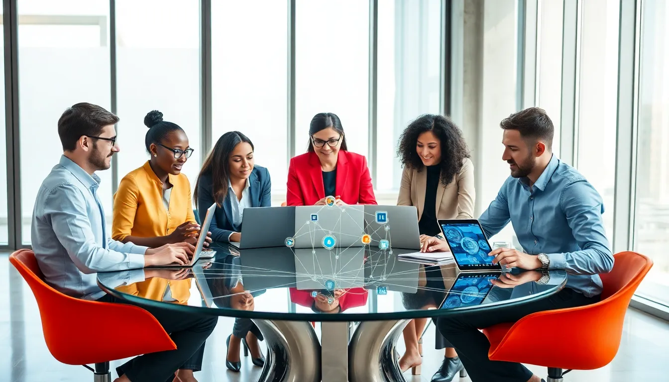 diverse team collaborating on technology solutions in an office.