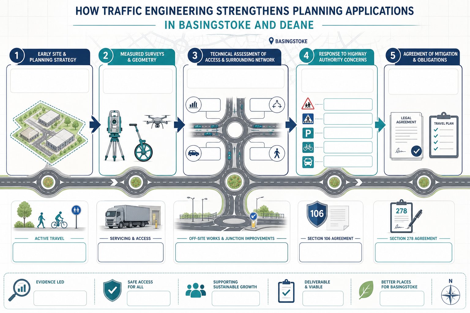traffic engineering planning application process for roads, access, and mitigation in Basingstoke