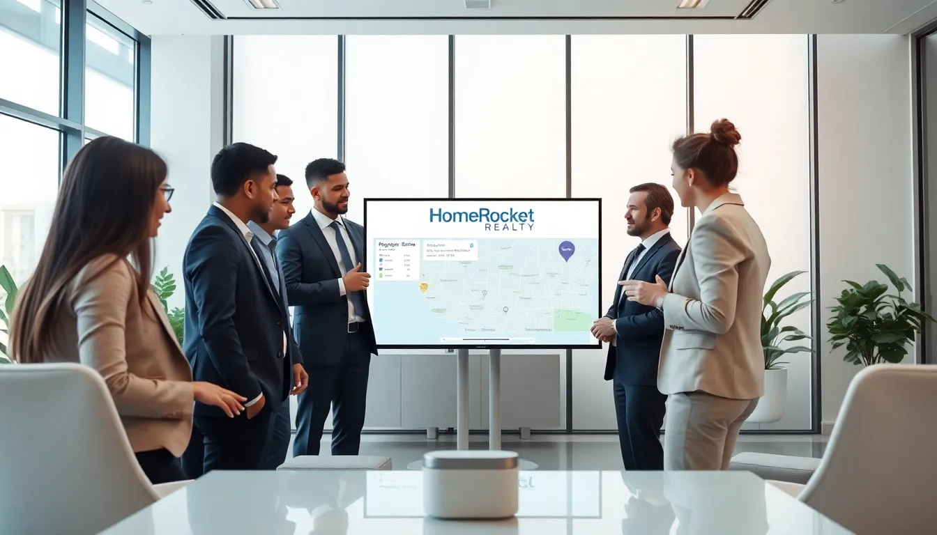 diverse team collaborating on real estate solutions in a modern office.