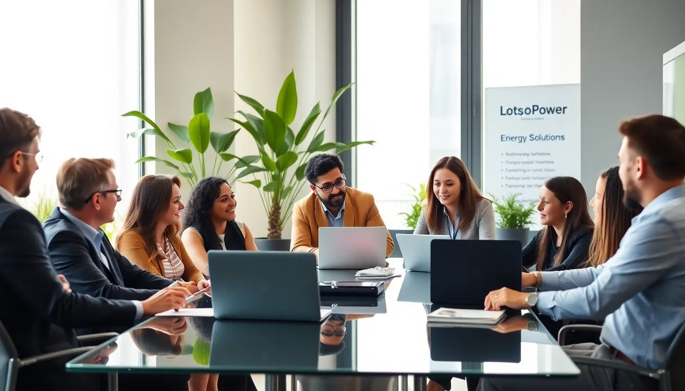 diverse team discussing energy solutions in a modern office.