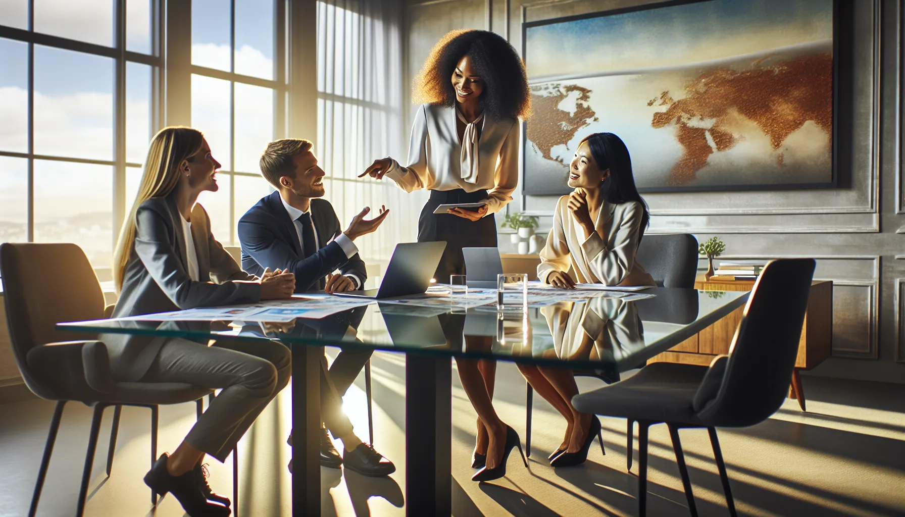 diverse team discussing travel savings strategies in a modern office.