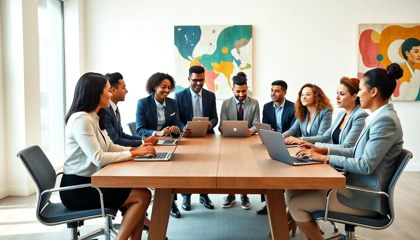 diverse professionals collaborating in a modern office.
