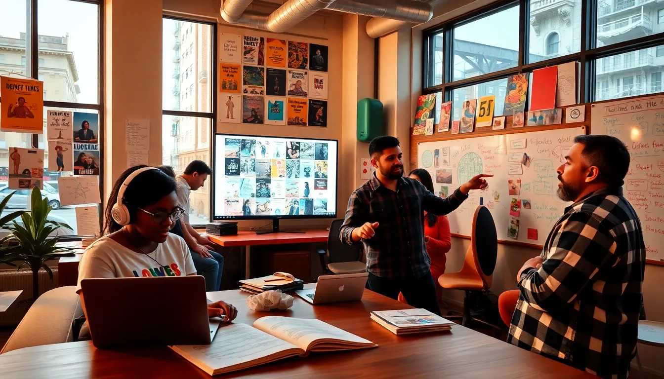 diverse creators collaborating in a co-working space inspired by #RedWebZine.
