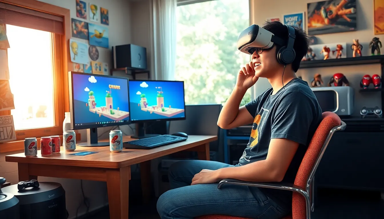 an indie game developer working in a modern gaming studio.