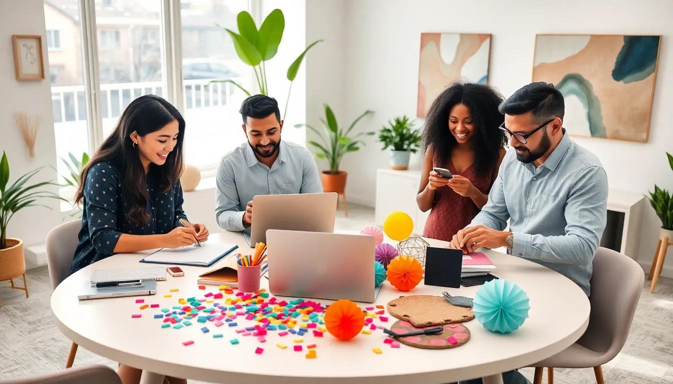 diverse professionals planning a budget-friendly event in a modern workspace.