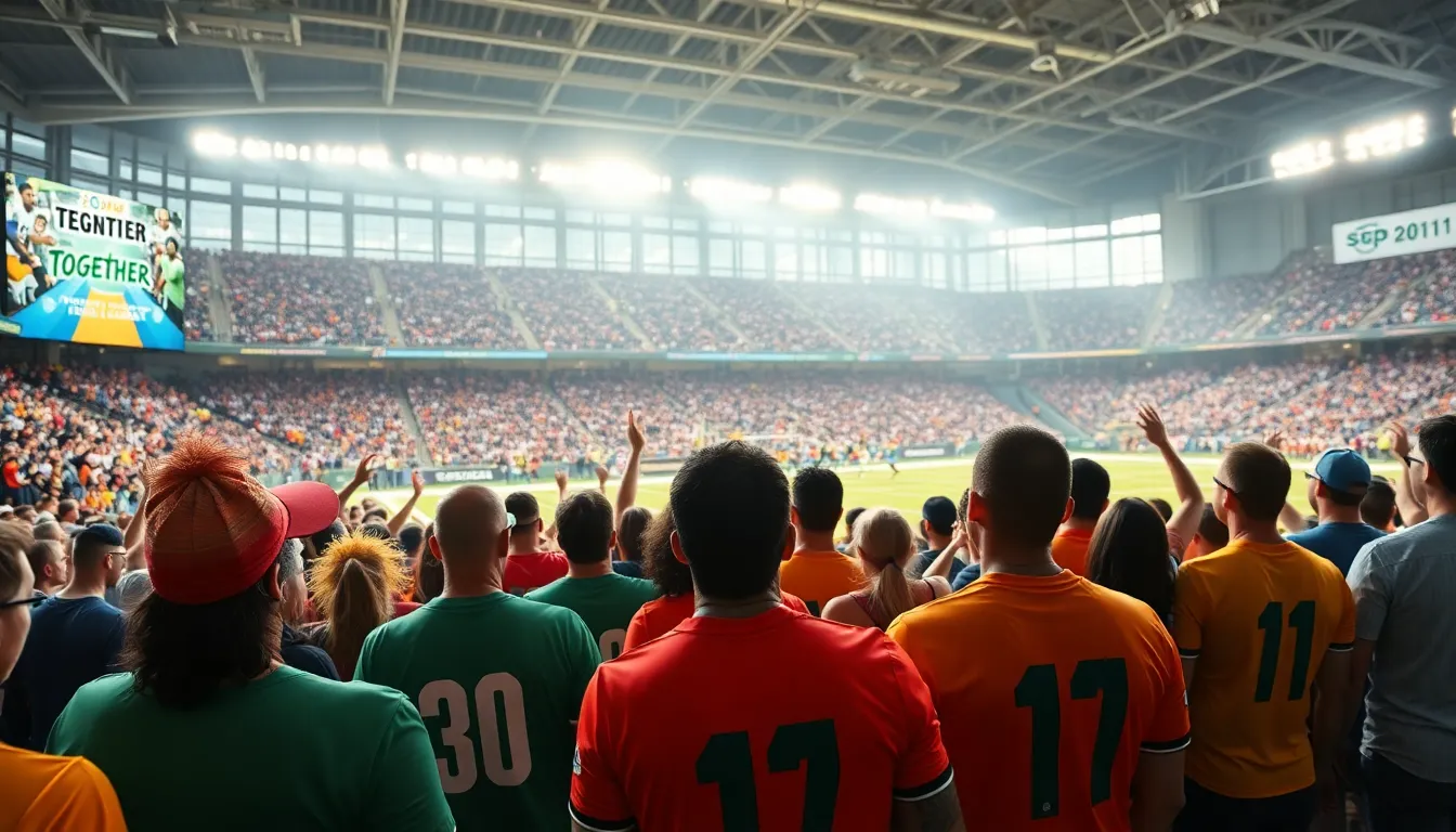 diverse fans engaging at a vibrant sports charity event.