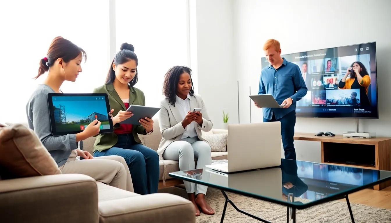 professionals discussing WatchMultiQuality in a modern living room