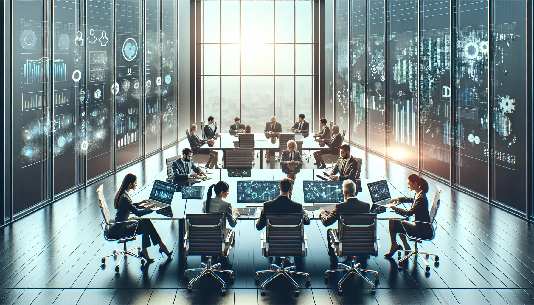 diverse team collaborating in a modern office on analytics and identifiers.