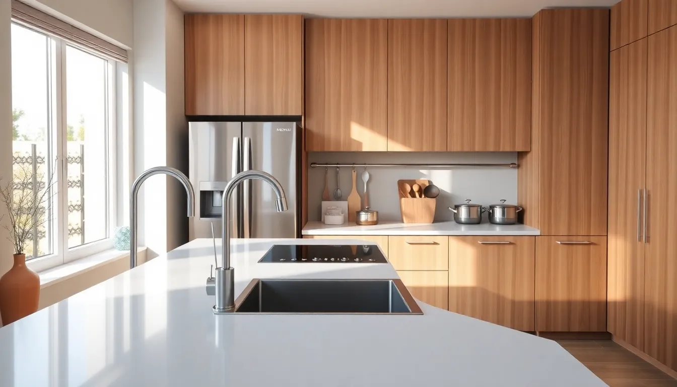 modern kitchen corner with efficient triangle layout and sleek design.