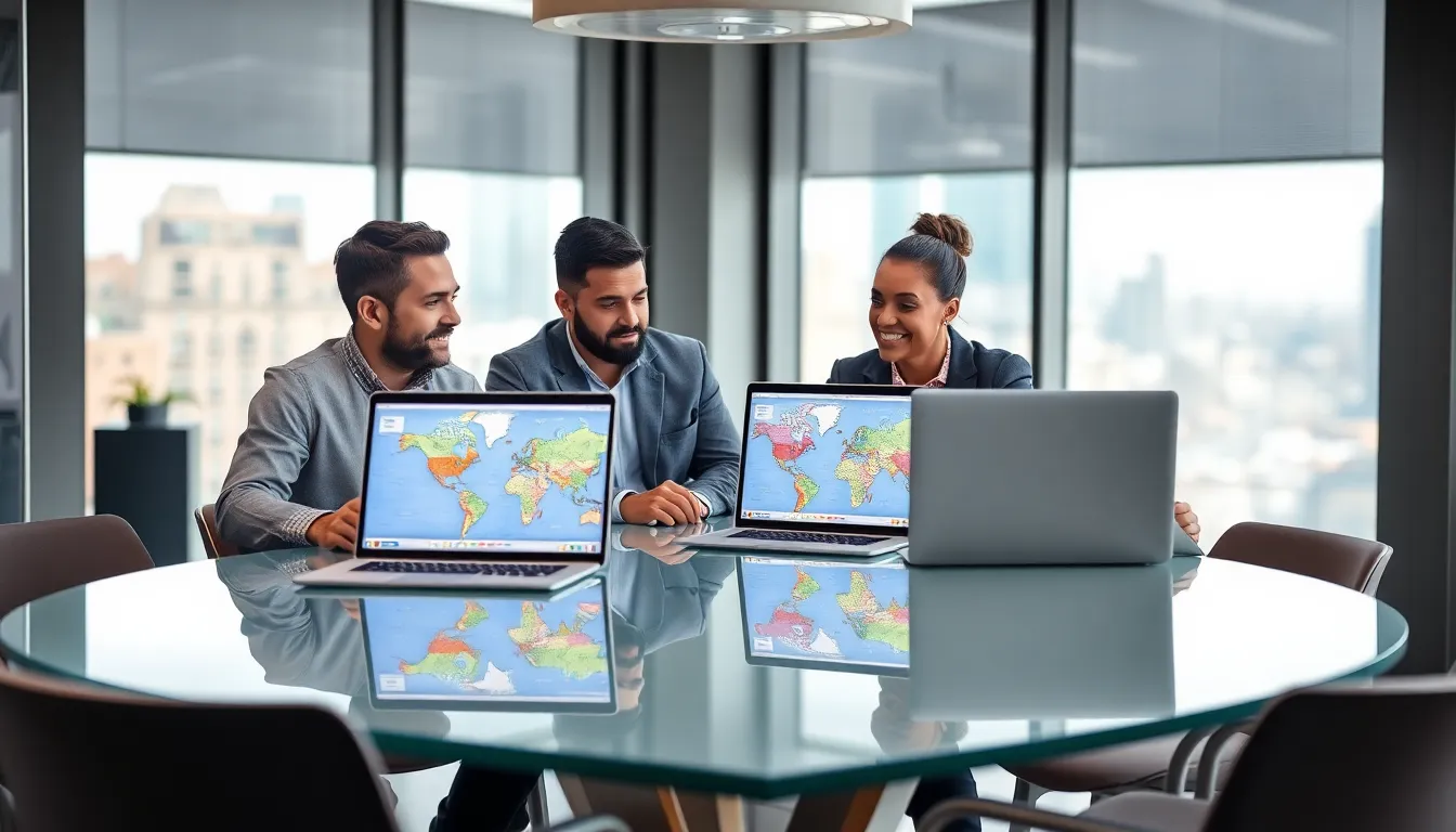 diverse team discussing favorite places in a modern office.
