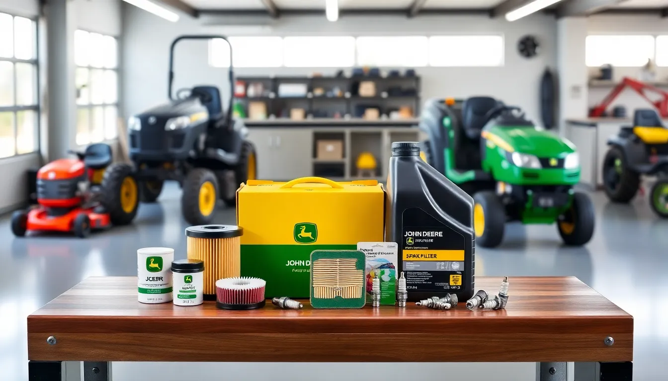 John Deere Home Maintenance Kit arranged on a professional workbench.