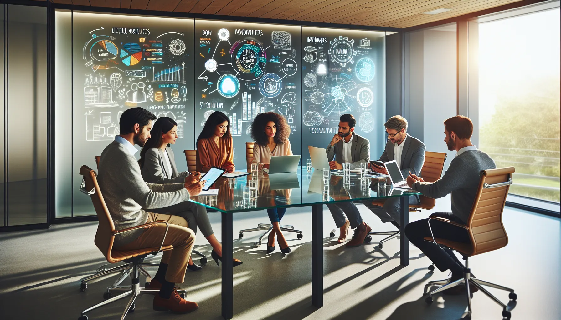 diverse team discussing eringimgams in a modern office.