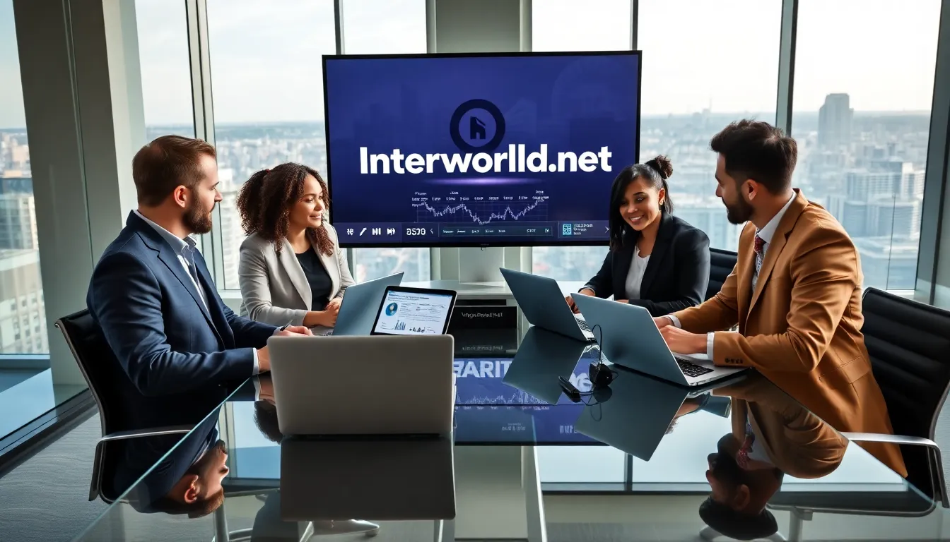 diverse professionals discussing radio trends in a sleek office.