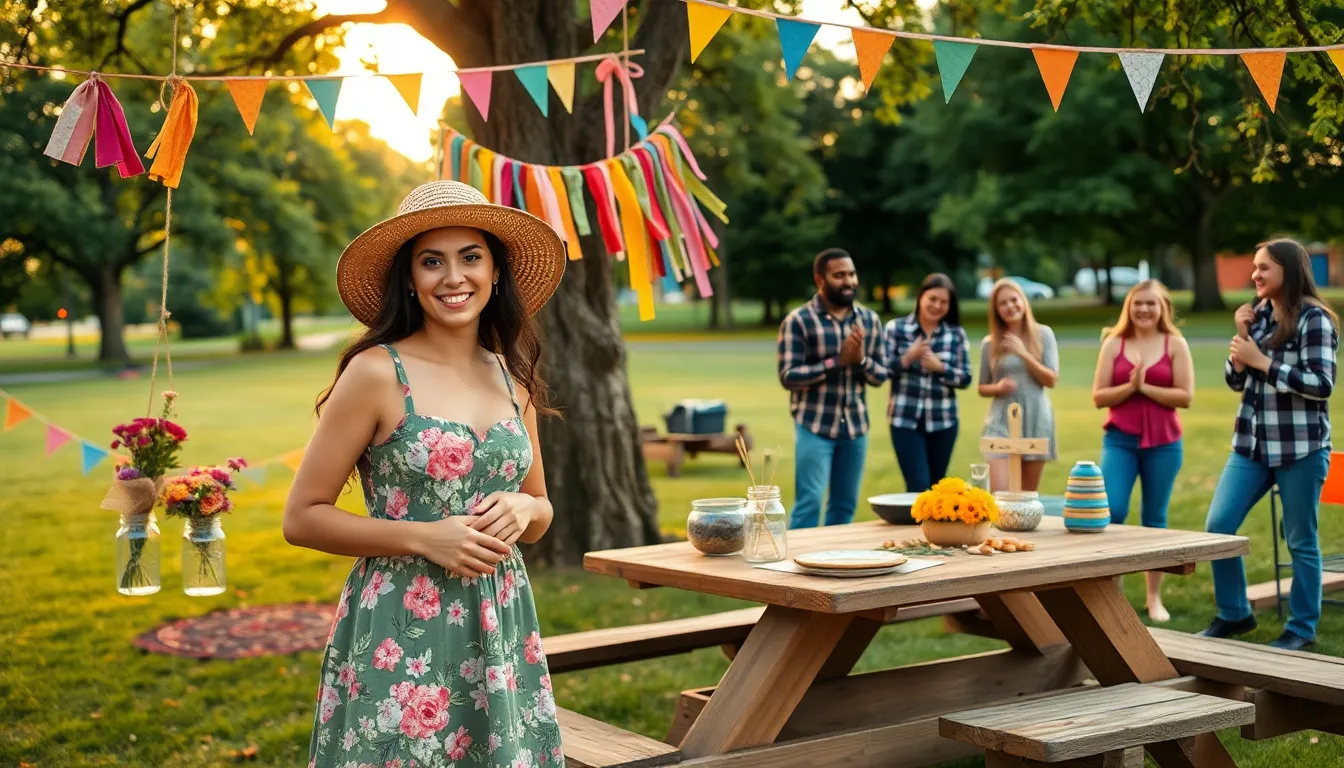 A diverse group enjoying a thrifty outdoor event in a park.