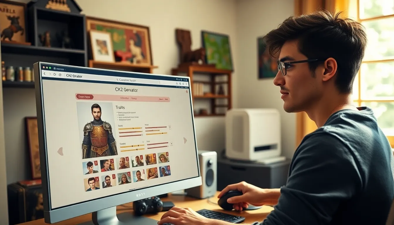 a gamer using the CK2 Generator tool on their computer.