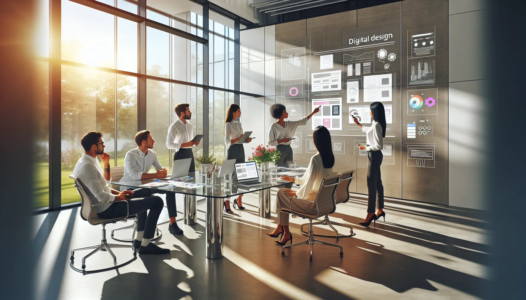 diverse team discussing web design challenges in a modern office.