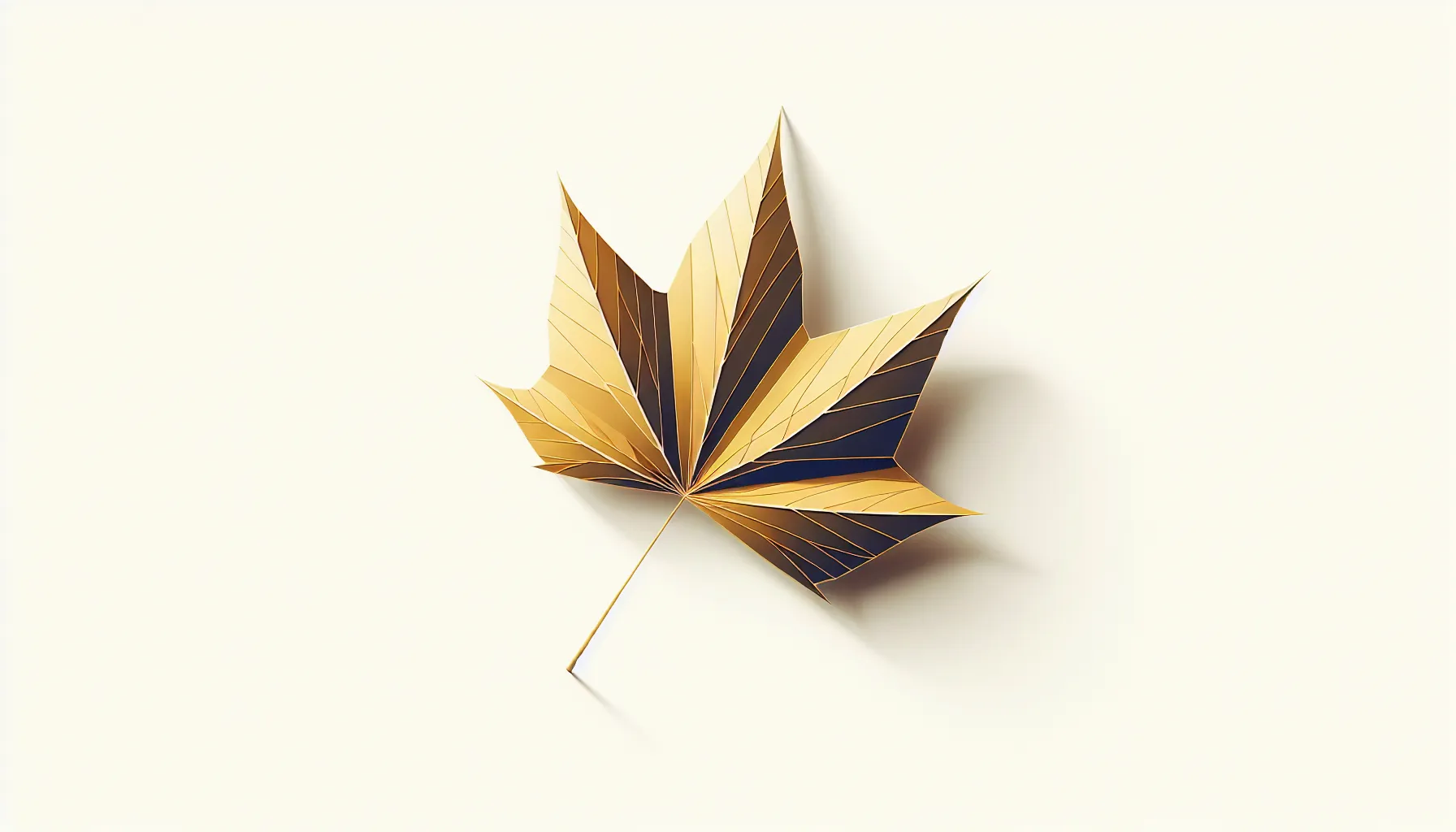 A golden autumn leaf falling against white background