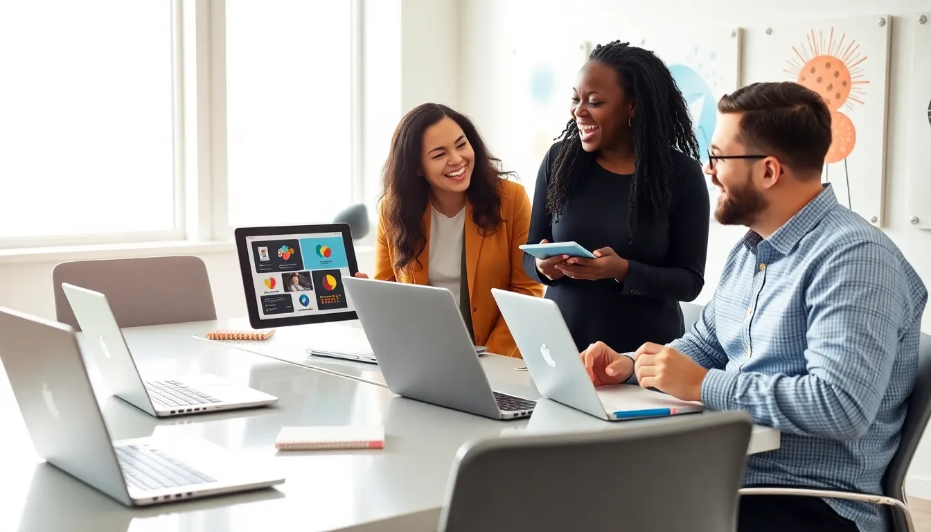 diverse professionals discussing concepts in a modern office space.