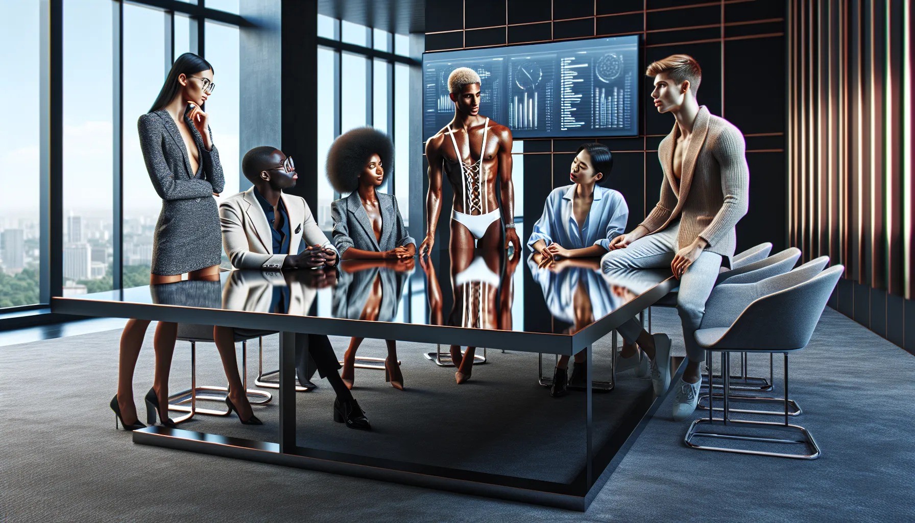 diverse team discussing advertising strategies in a modern office.