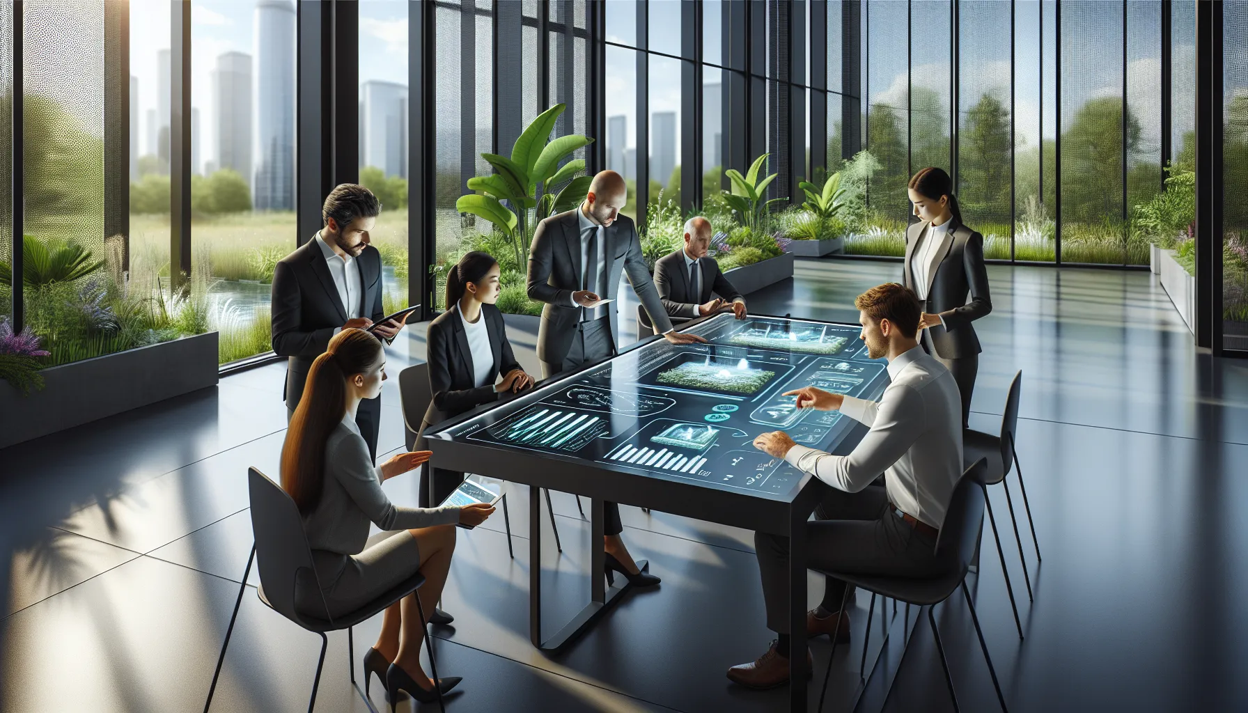 diverse team discussing smart water management solutions.