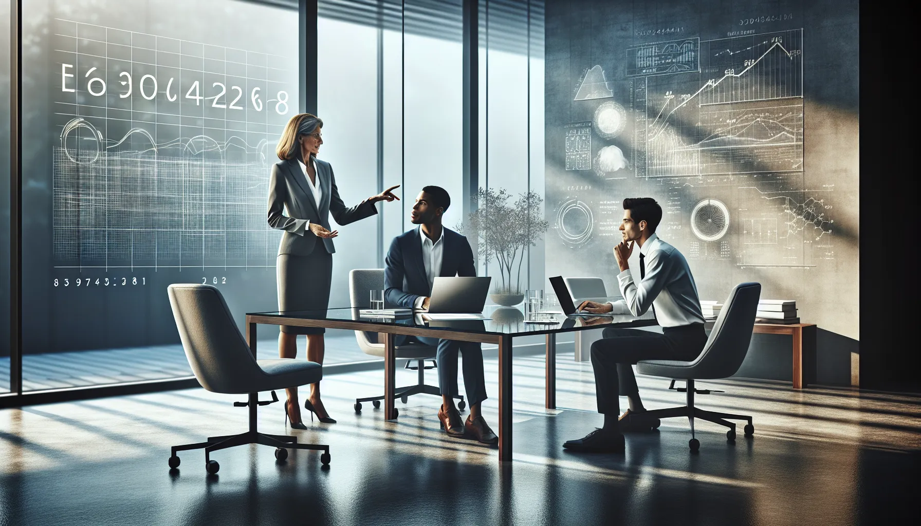 professionals discussing data interpretation in a modern office.