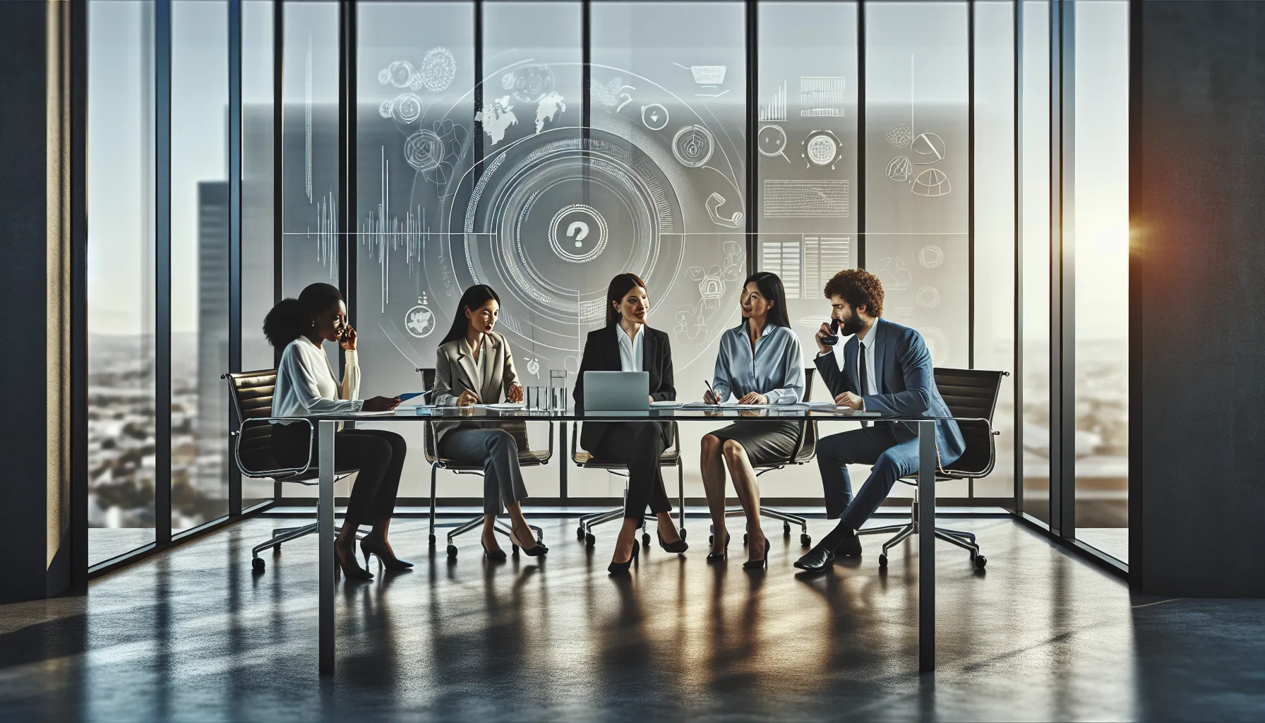 diverse professionals discussing customer service in a modern office.