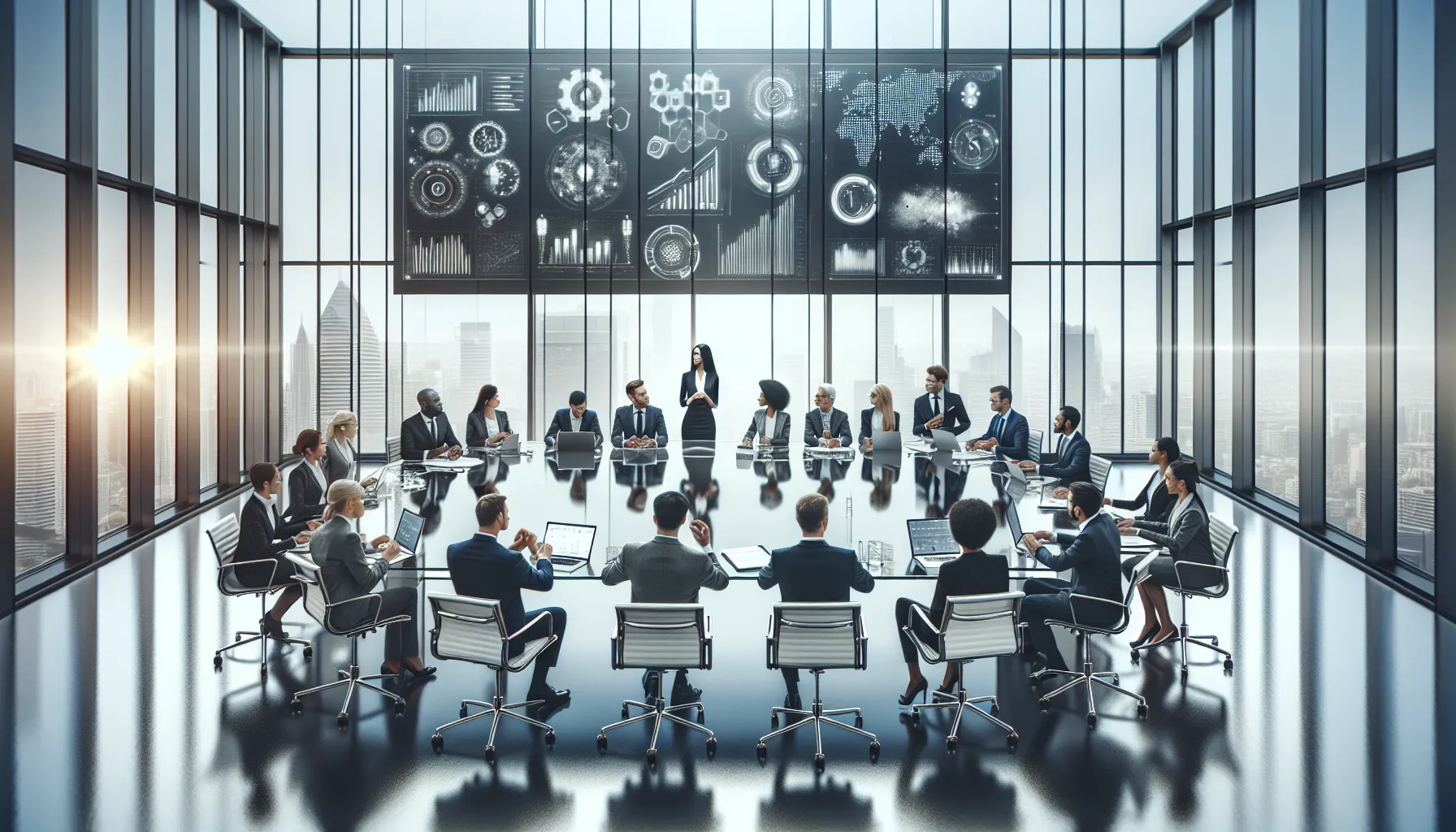 diverse professionals collaborating in a modern conference room.