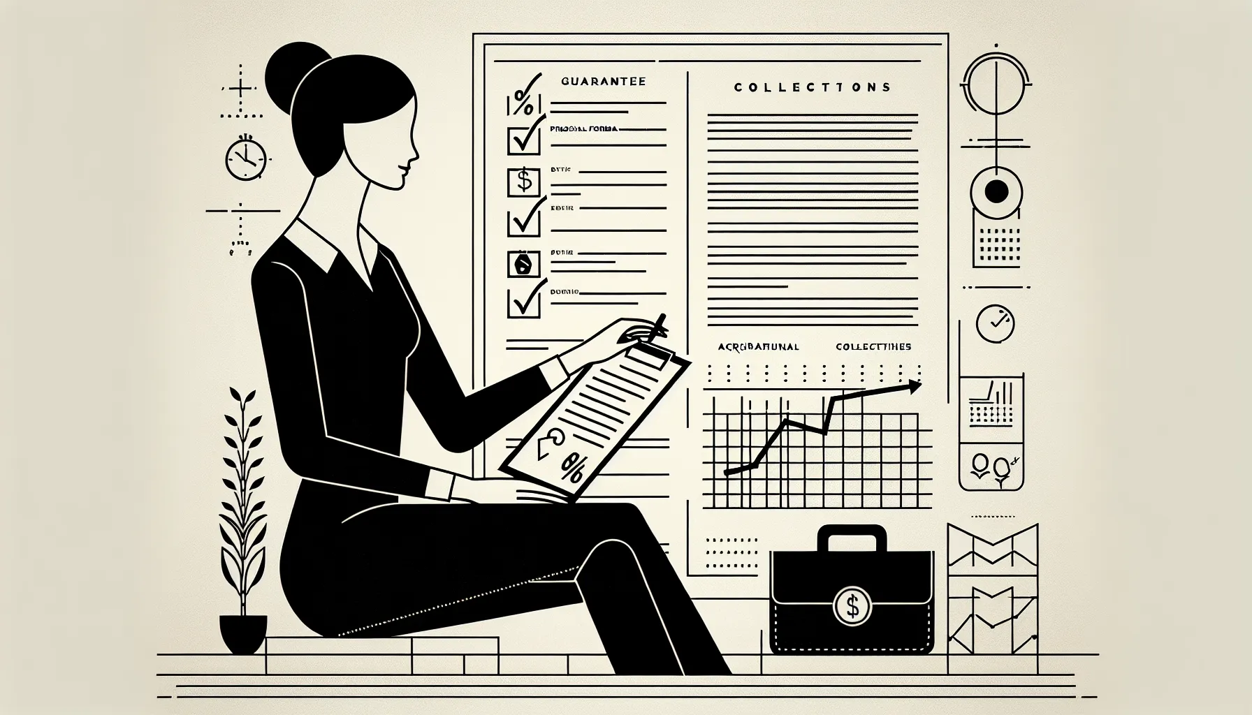 A veterinarian reviewing a contract checklist with pay and collections icons of Rhode Island Veterinary Contract Review.