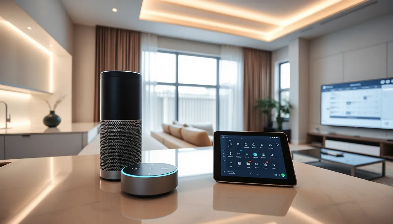 modern living room with smart home gadgets and automated controls