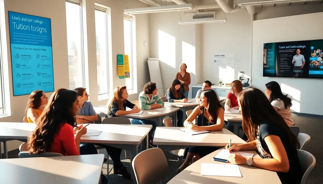 diverse students in a classroom discussing tuition costs at Lewis and Clark College.