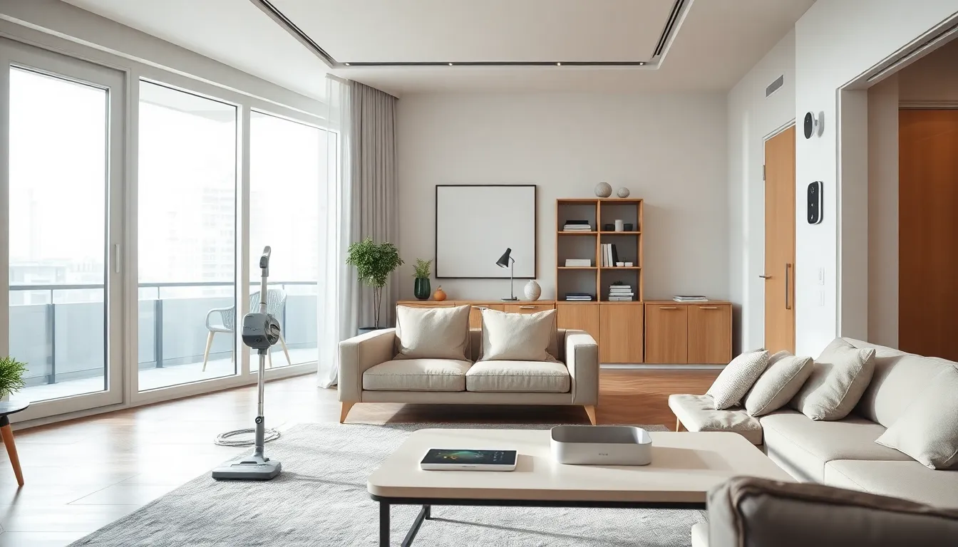 modern apartment featuring smart home devices for efficiency and security.