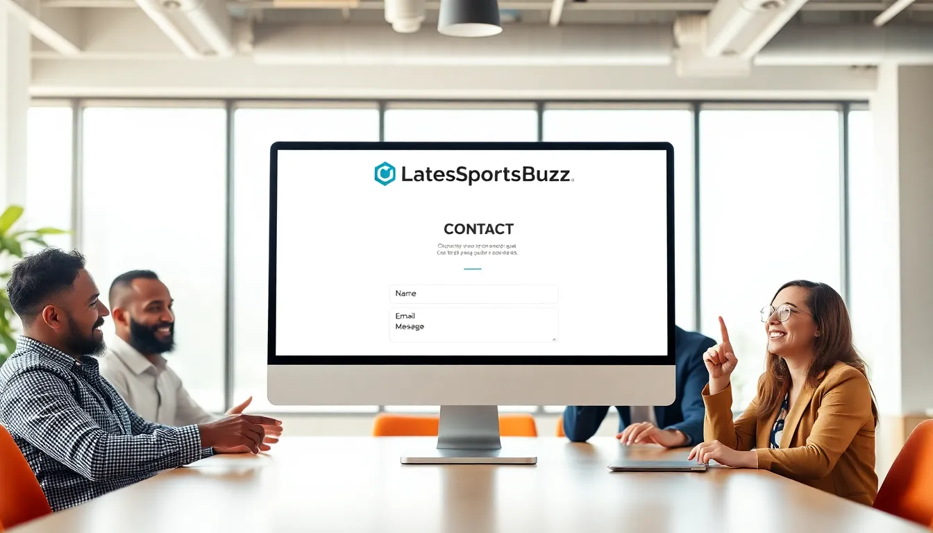 modern contact page design with diverse professionals discussing it.