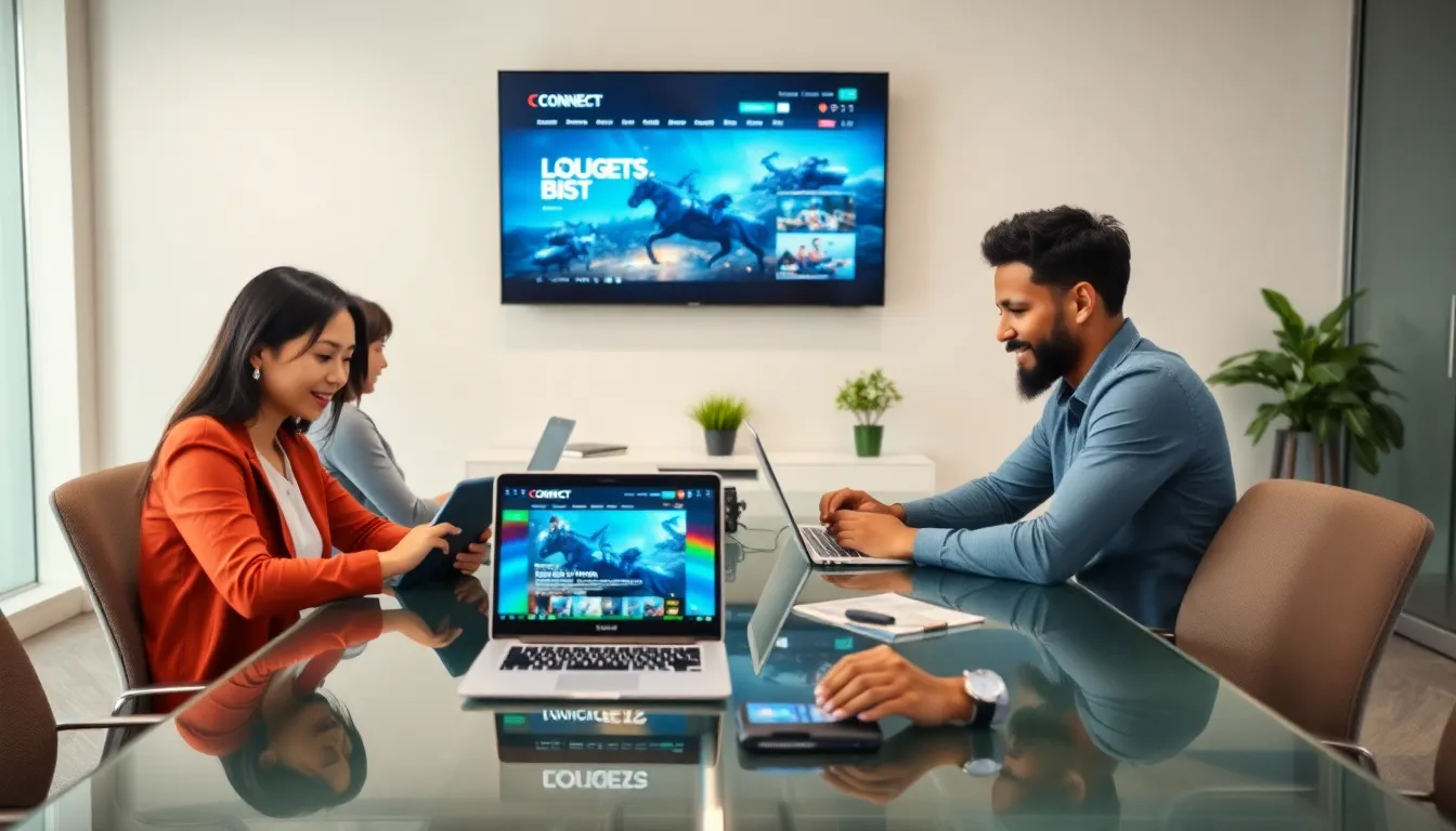 professionals collaborating in a modern office for gaming development.