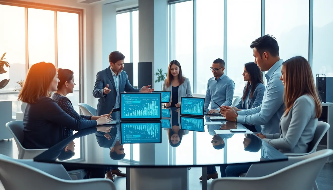 diverse professionals collaborating in a modern office.