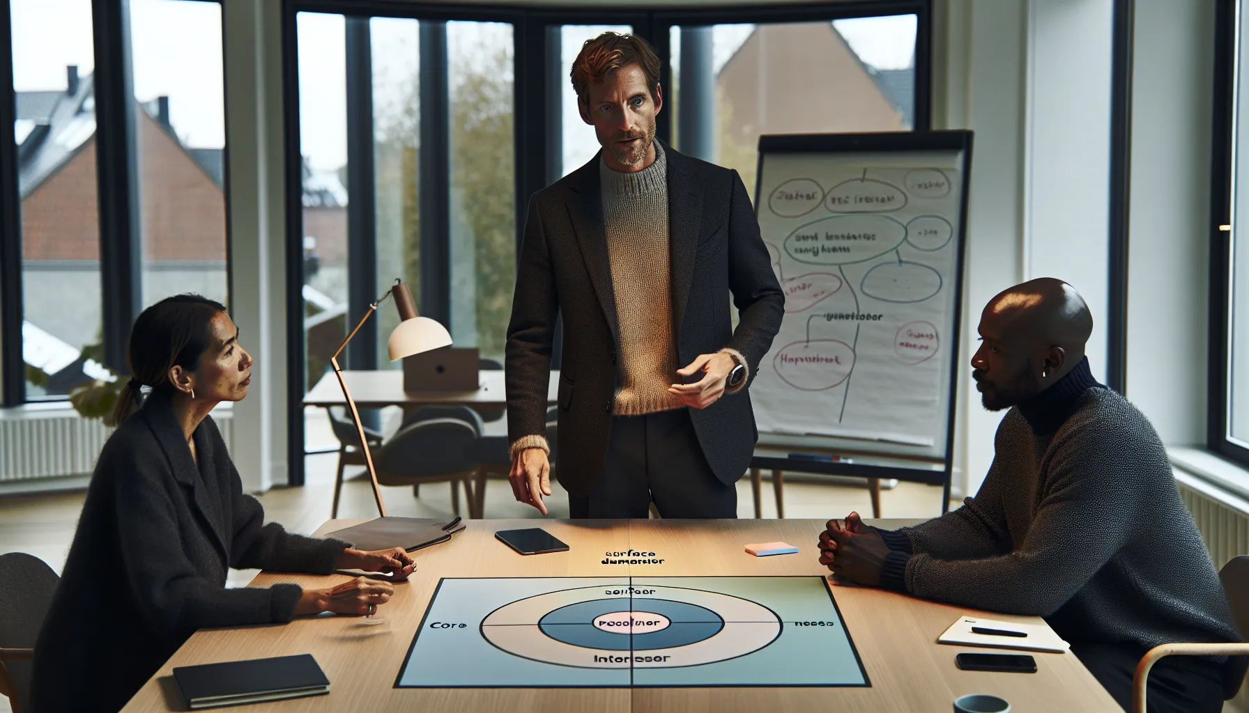 Norwegian negotiators map interests versus positions on a whiteboard to find common ground.