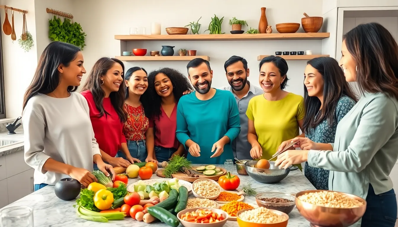 diverse friends preparing Kaifmoch in a modern kitchen.