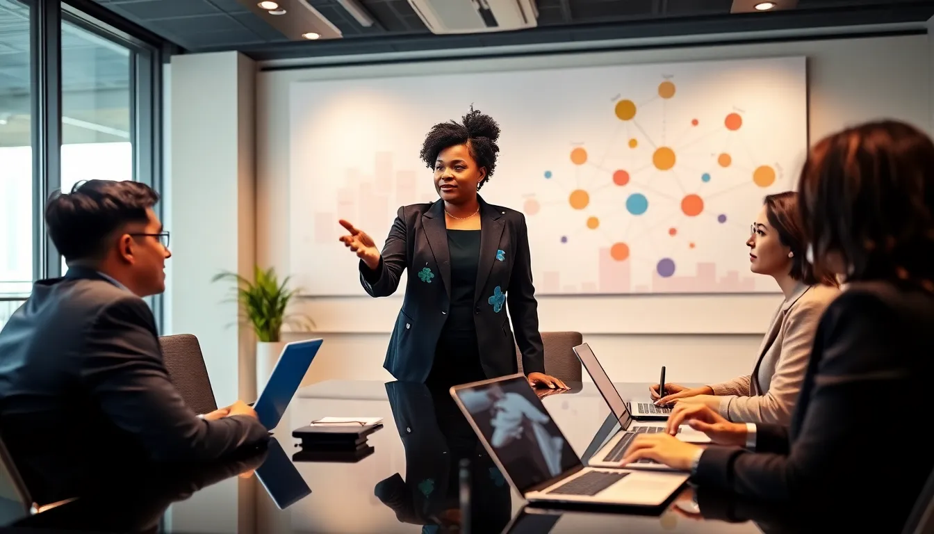 diverse team discussing innovative concepts in a modern office conference room.
