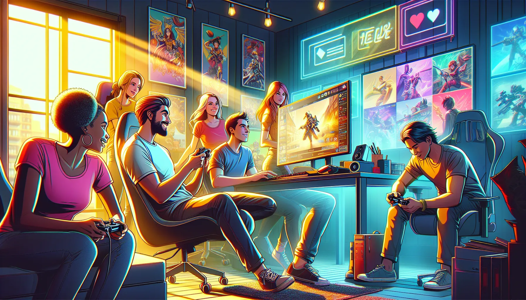 MyWirelessCoupons.com Games: Unleashing Fun While Saving Big 10 diverse group of people gaming together in a modern living room.