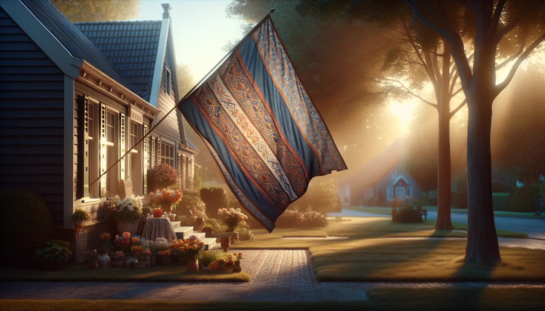 traditional uitvaartstoetvlag in a serene outdoor setting.