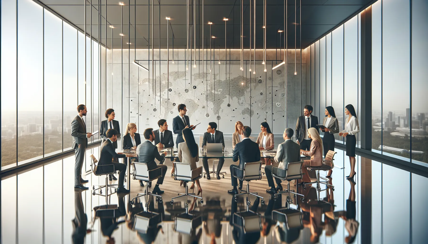 diverse professionals collaborating in a modern office setting.