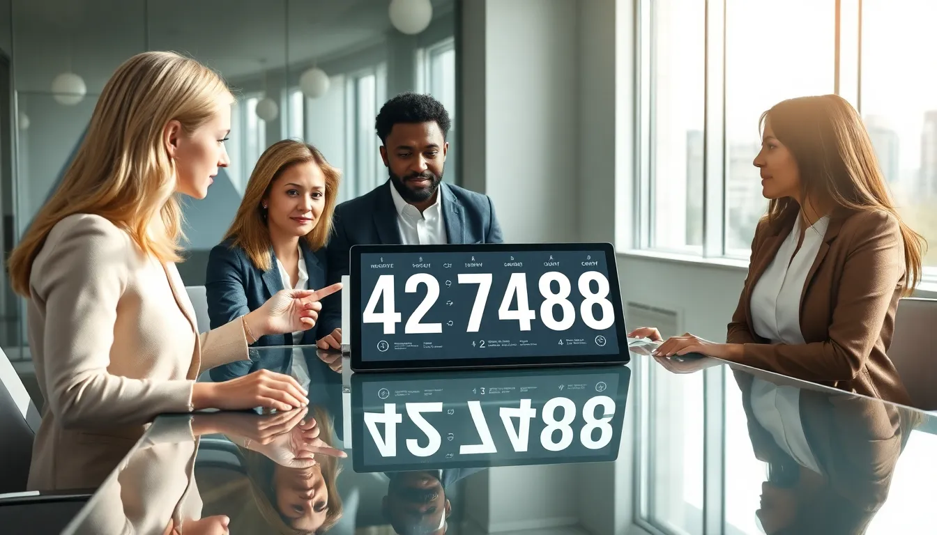 diverse team discussing the significance of a numeric code.