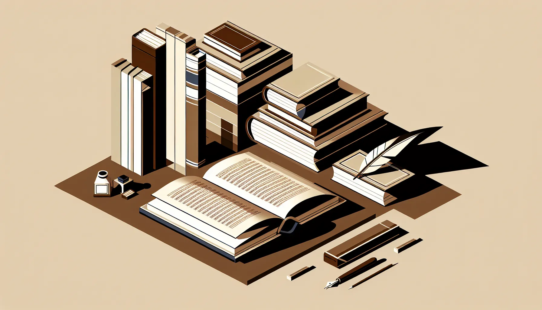 Minimalist writing desk with open book and quill pen representing Croatian literature