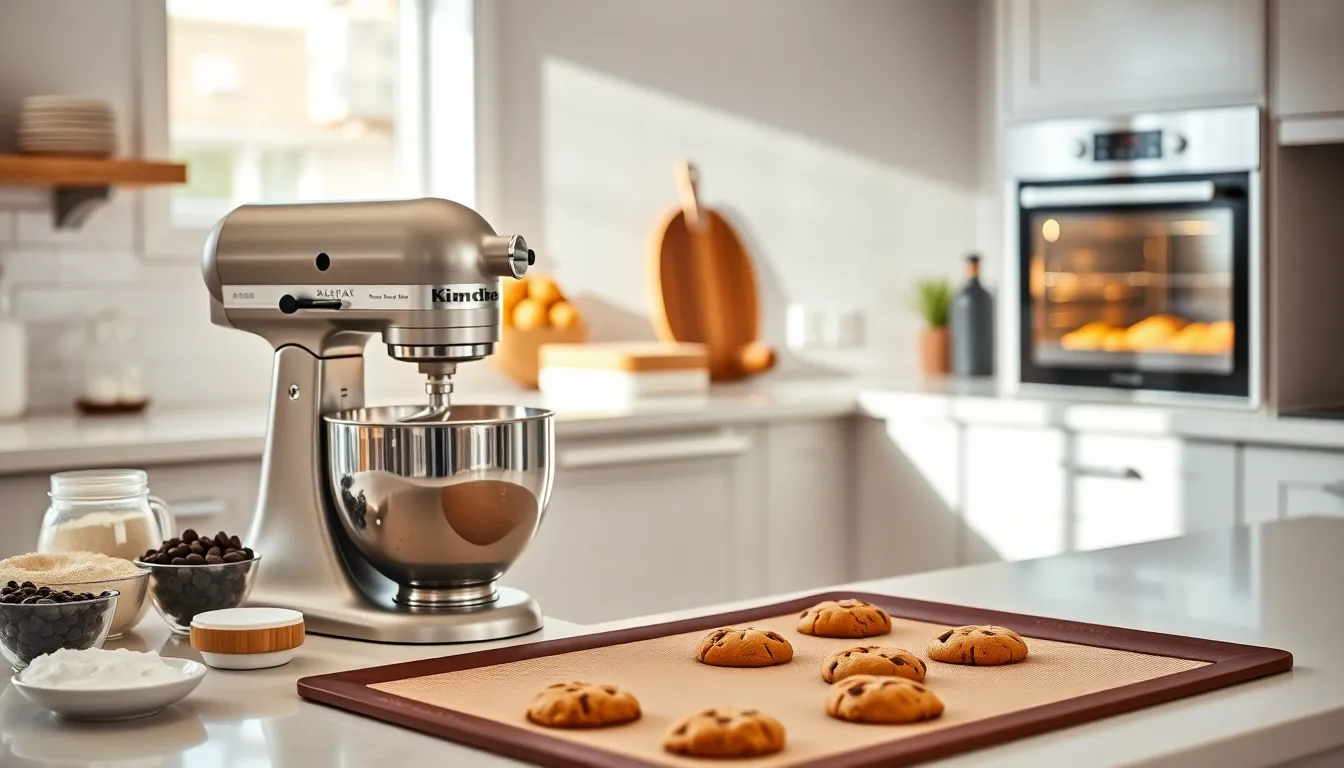 Modern kitchen with baking tools for making cookies.