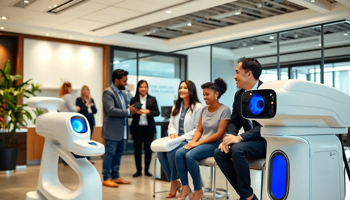 diverse eye care team assisting patients in a modern clinic.