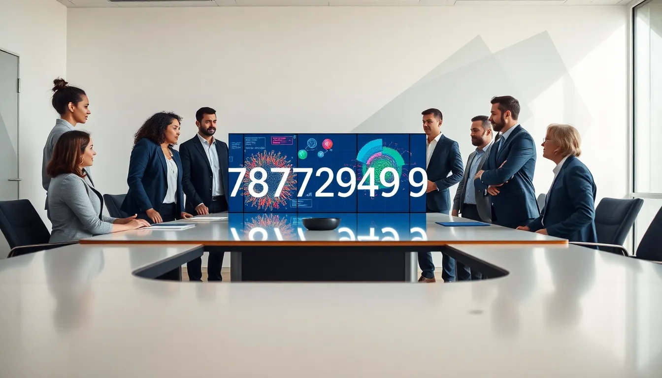 diverse mathematicians analyzing number patterns in a modern office.