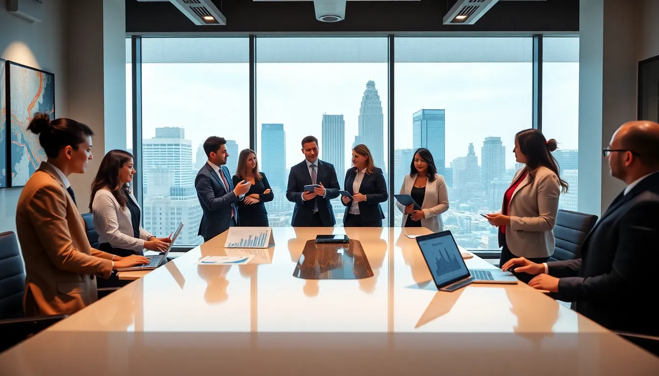 diverse team discussing Cleveland real estate trends in a modern office.