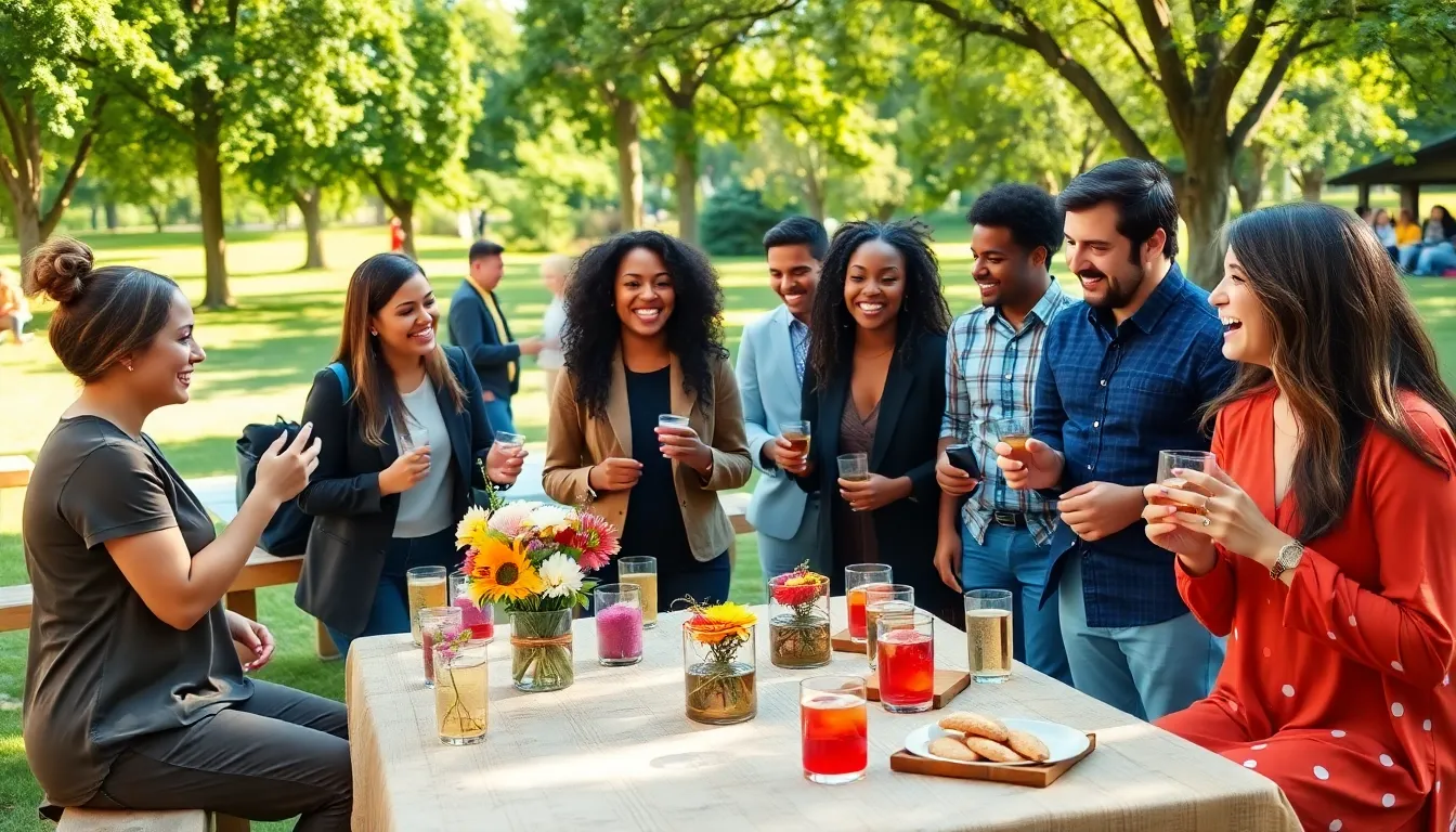 diverse group celebrating a thrifty outdoor event.