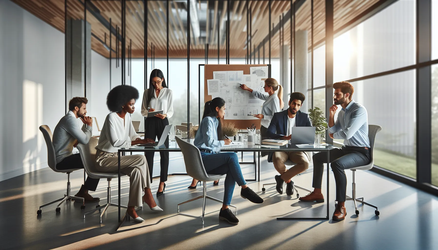 diverse professionals collaborating in a modern office setting.